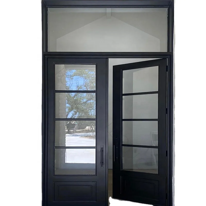 Factory Modern Iron French Front Door Arched Interior Door With Glass For Entrance House