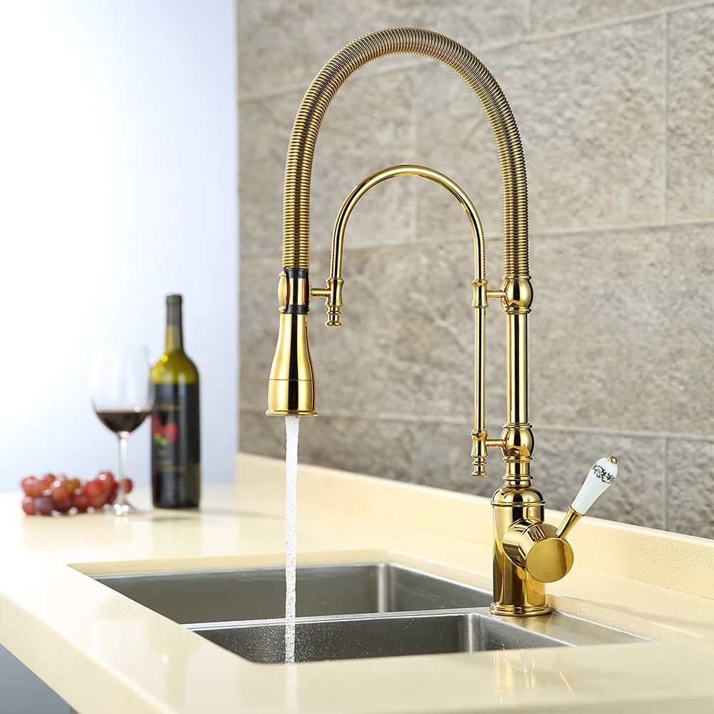 PATE Luxury Gold Kitchen Faucet Sink Mixer Tap Single Handle Kitchen Faucet Water Taps
