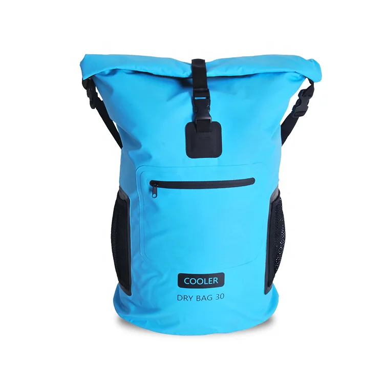 Trendy PVC Cooler Mesh Side Pockets Front Zipper Pocket Roll Top Dry Backpack Soft Insulated Cooler Bag