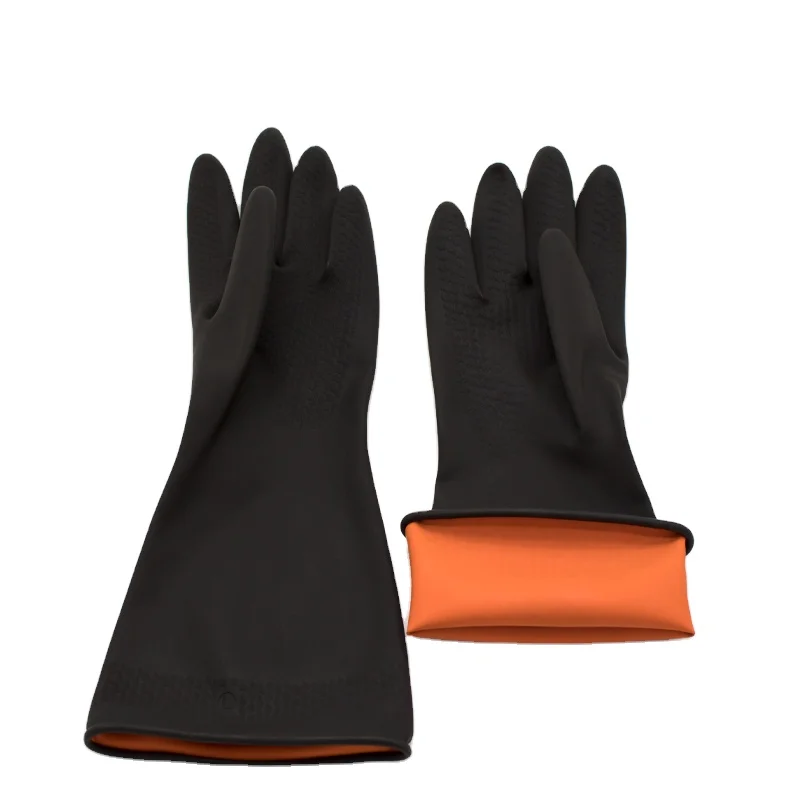 Acid and Alkali Resistant Latex 35 45 55 CM Black Industrial latex rubber Chemical Protection Gloves
