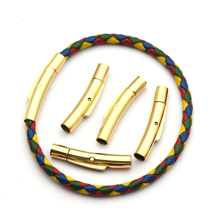 Customized 316L Stainless Steel Jewelry Clasp 2/3/4/5/6/7/8MM Gold Black Silver Round Bayonet Clasp for Leather Rope Bracelet