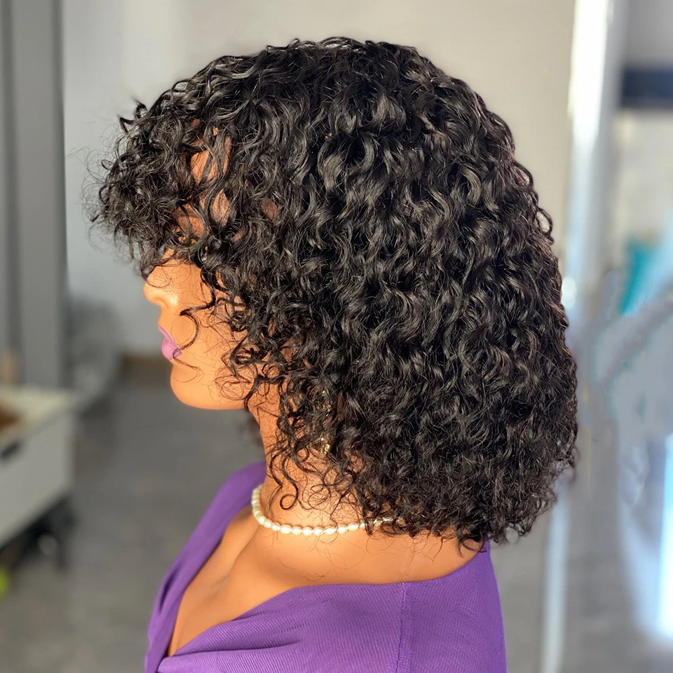 High Density 180 %  Size 13*4 Water Wave Machine Made Wigs 12 inch  Wigs 100% Human Hair Short Natural Hair Wig