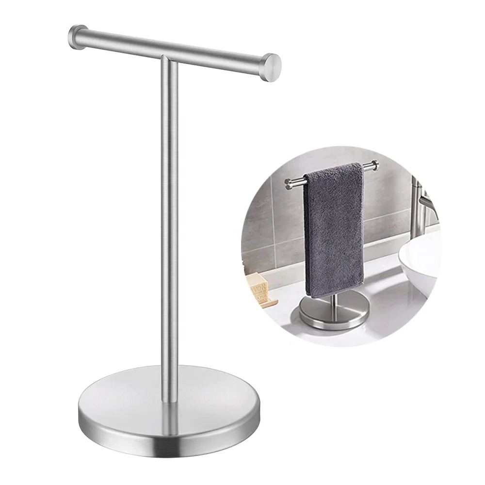 Hotel Kitchen countertop Stainless steel Freestanding Holder Standing non slip Bottom Rods Upright Hand Towels rack
