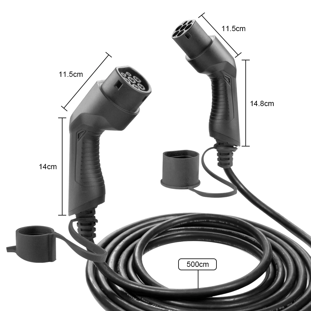  32A IEC 62196 штекер-гнездо 7 кВт Тип 2 EV Зарядные кабели с 5 М черным TUV шнуром для электромобиля