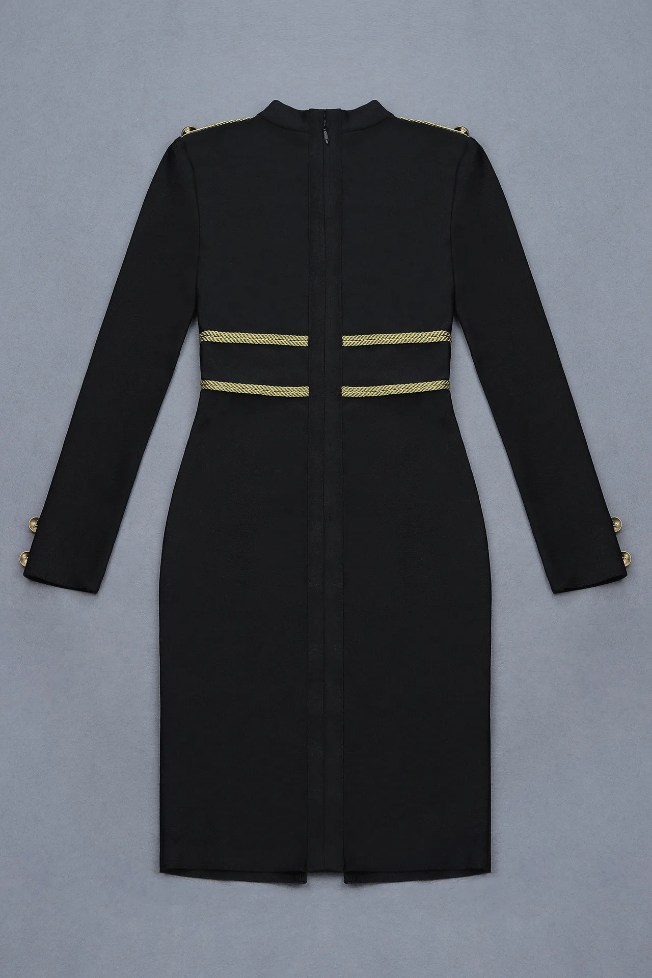 Long Sleeve Graceful Black Autumn Causal Bodycon Women Dress Simple V-neck Split Button Bandage Dress