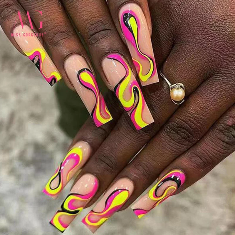 MG 24pcs Nails False OEM Ballerina French press on Nails Leopard Pearl press on Nails artificial fingernails Art for women