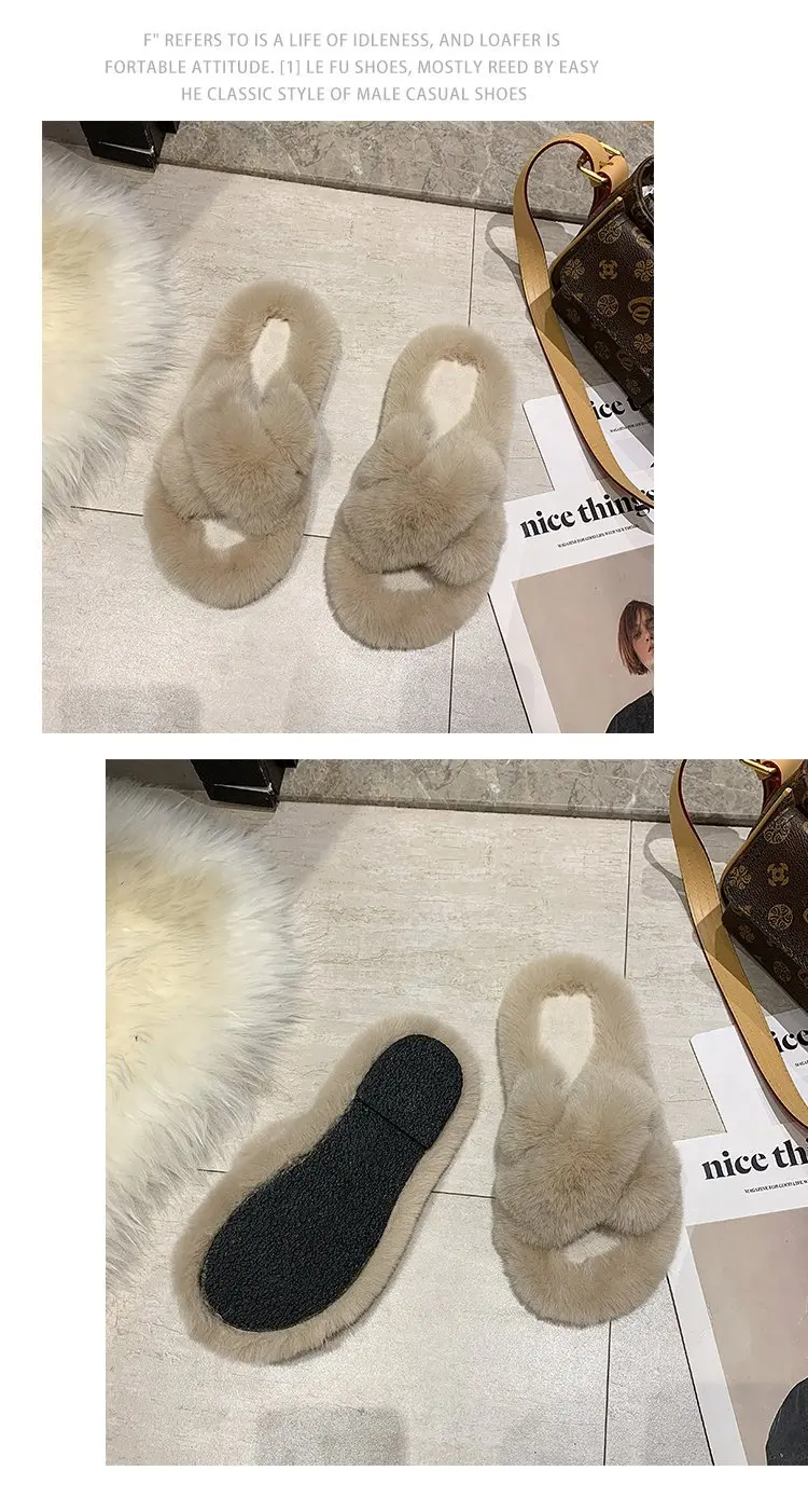 Custom  Cozy Fluffy Home Plush Ladies Winter Fuzzy House Furry Fancy Fashion Fur Slippers For Women