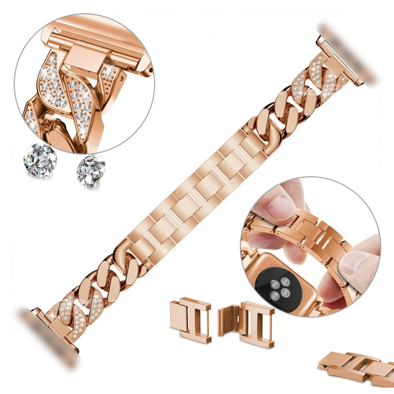 Hot Selling Charm Custom Metal Smart Watch Strap Chain Stainless Steel Luxury Diamond Bracelet Watch Band For Apple