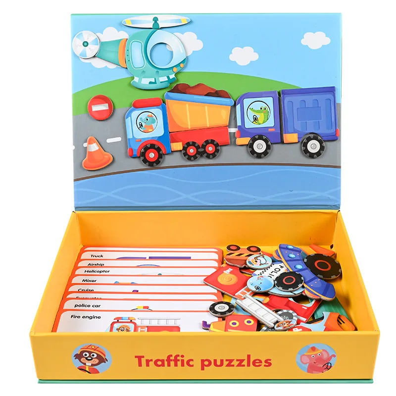 CL498 Montessori Toys Children Early Educational Learning Toys Animal and Traffic Vehicle Game Magnetic Paper Puzzle