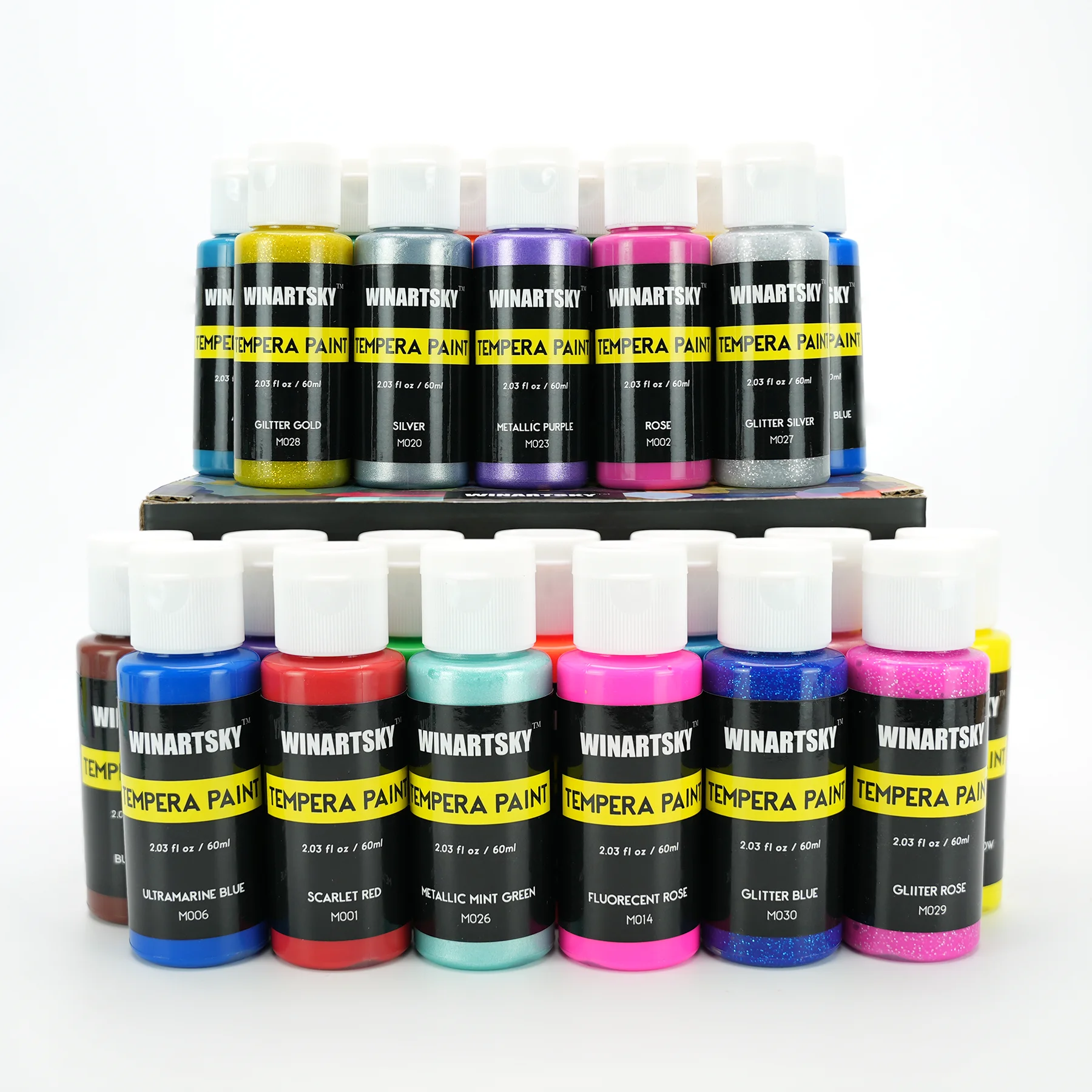 New Arrival 30 Colors Liquid Poster Paint with 3 Brushes Washable Tempera Paint for Kids