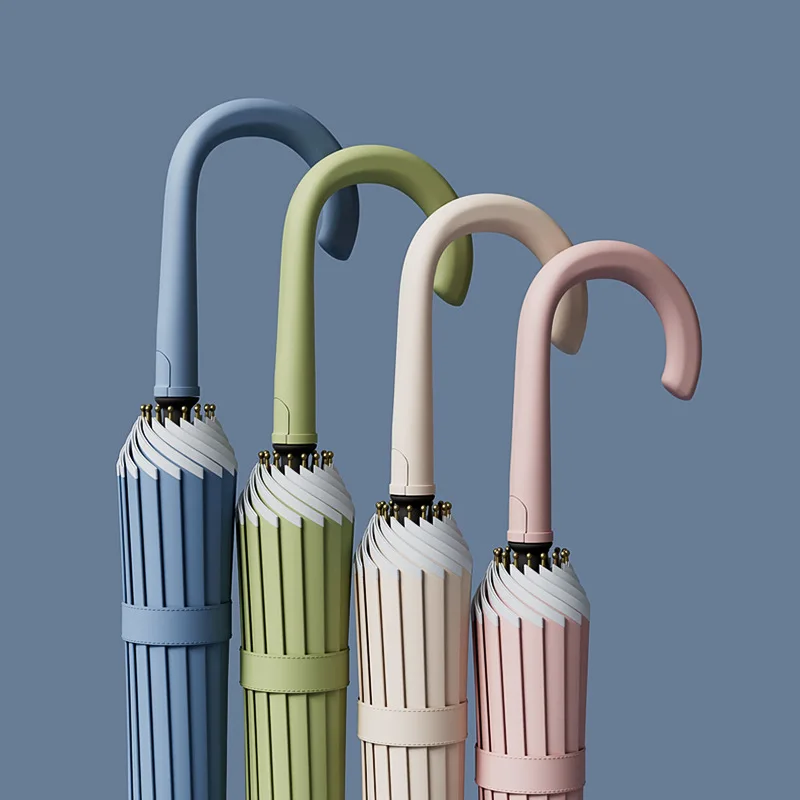 High Quality Automatic One-Piece Straight Rod Umbrella Modern Design Polyester Material Folding Logo Reinforced Wind Adults