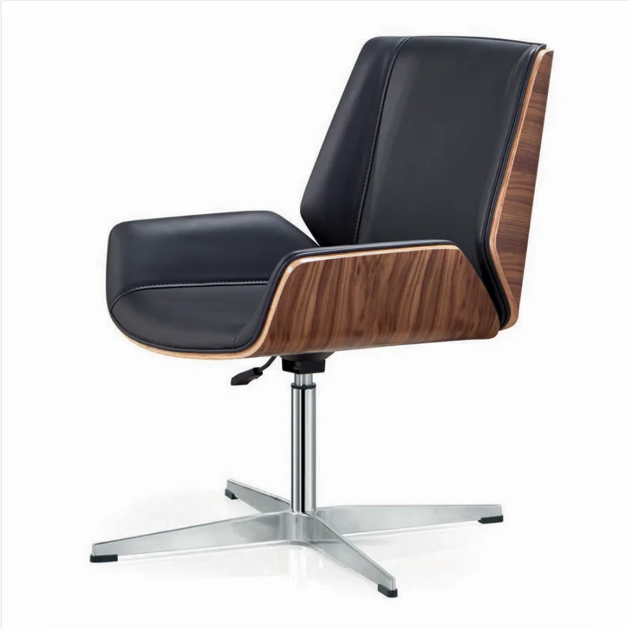 China Factory Mid Back Wood Grain Chair Back Shell PU Leather Office Chair Hot sale Swivel Visitor Chair