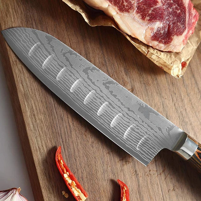 7 inch santoku knife with protective sleeve pakkawood  handle  for restaurants hot sell in America market