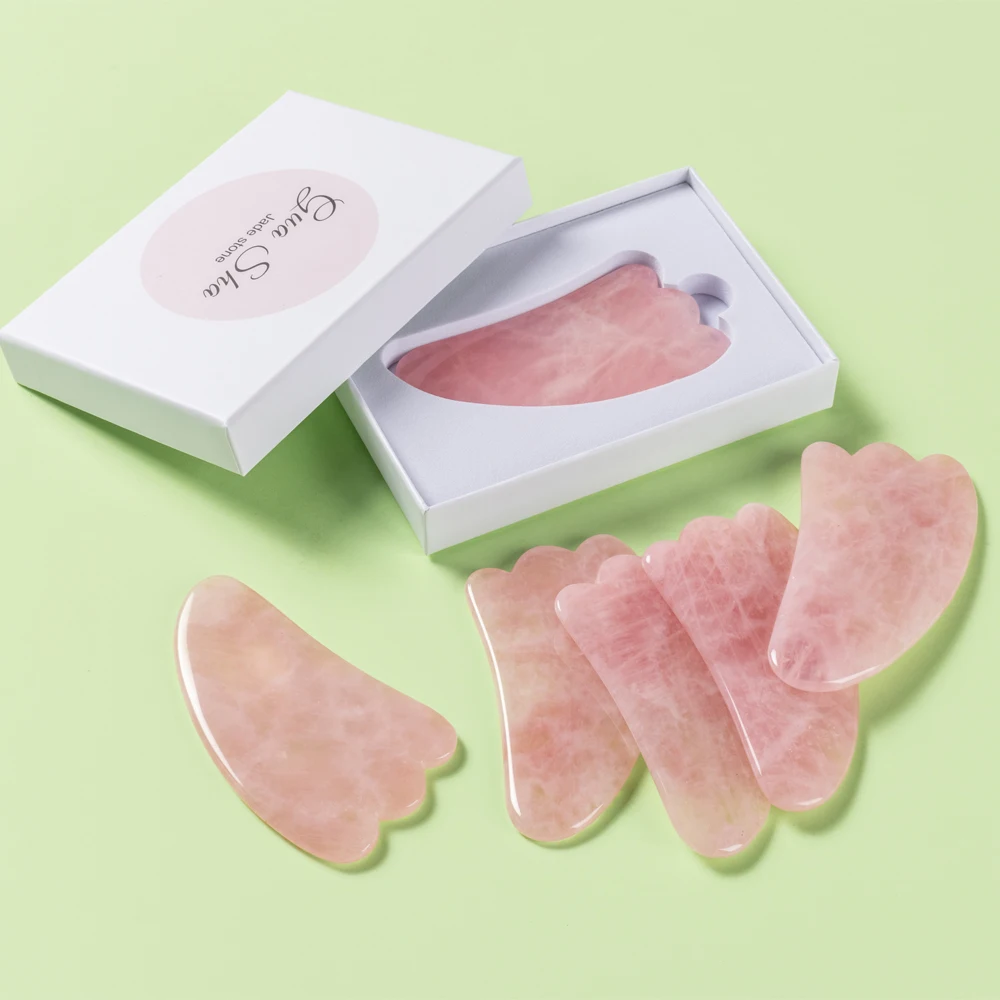 Custom 100% Natural Stone Rose Quartz Gua Sha Massage Tool Claw Shape Pink Crystal Gua Sha Scraping