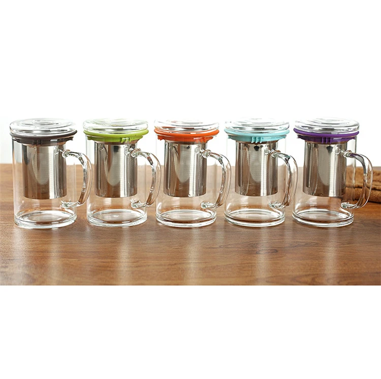 Luxury 400ml Borosilicate Glass Tea Cup Infuser Filter Stainless Steel Lid Heat Resistant Use Hand Coffee 500ml 350ml Options