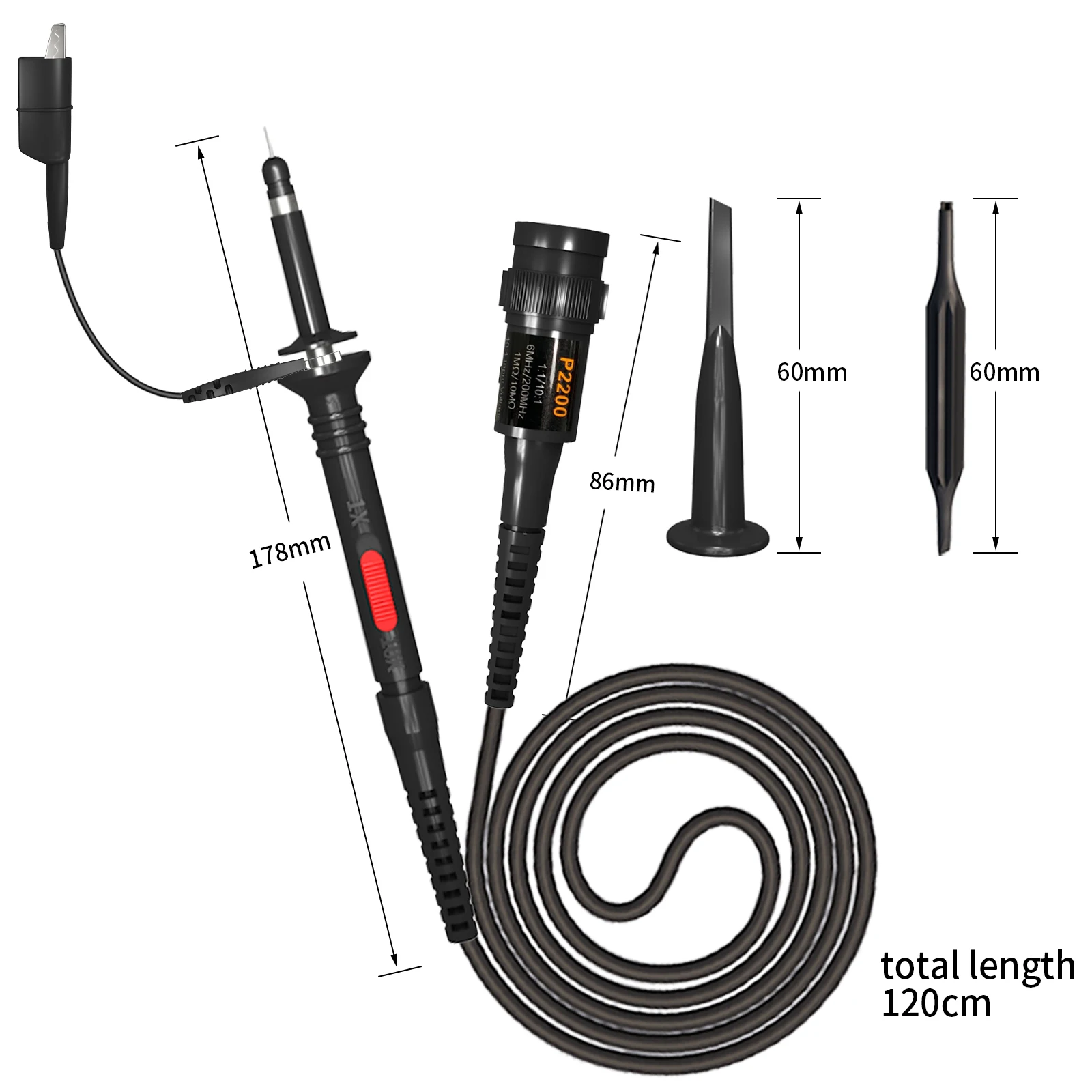 Cleqee P2200 Oscilloscope Clip Probes 200MHz Fully Insulated BNC End Probe with Accessories Kit 1X 10X