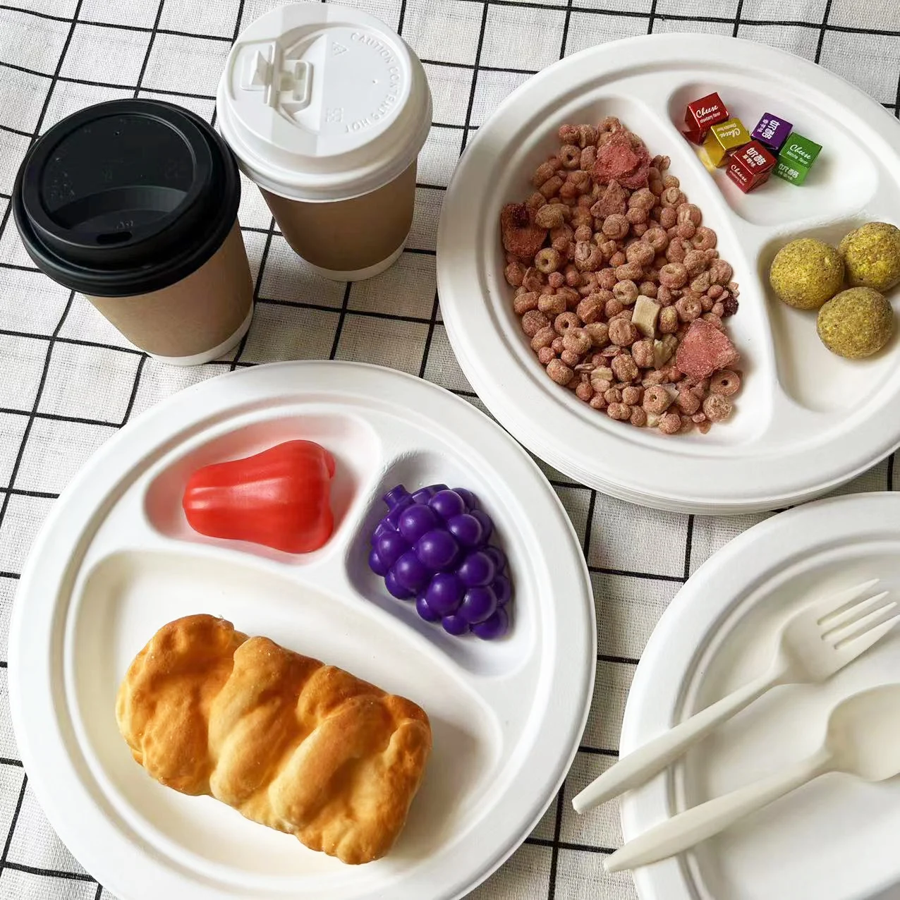 100% eco-friendly disposable bagasse 10 inch 3 compartment plate