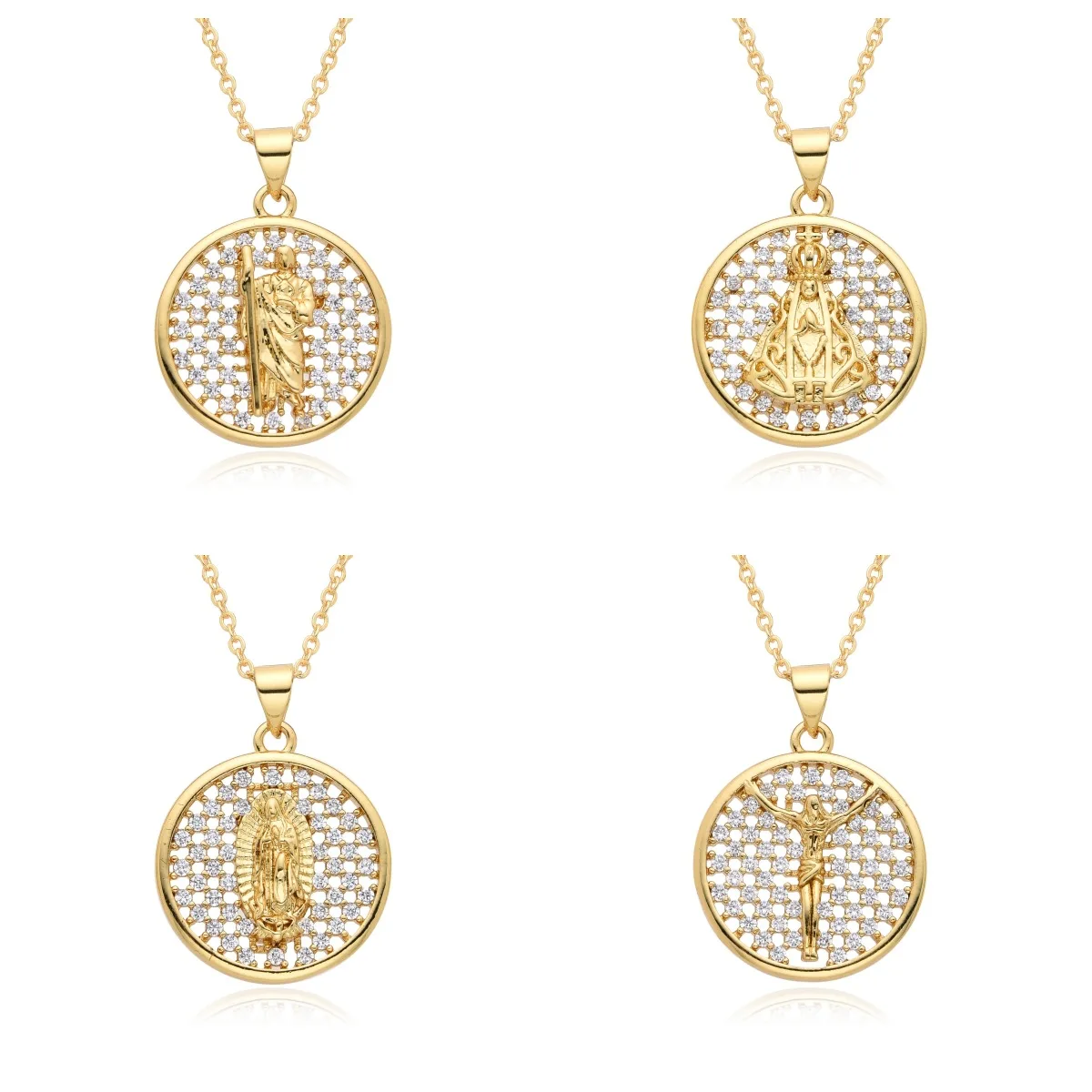 Trending gold plated Round Jesus Guadalupe San Judas Charms 3A Zircon Virgin Mary Necklace Pendant DIY Accessories for Women