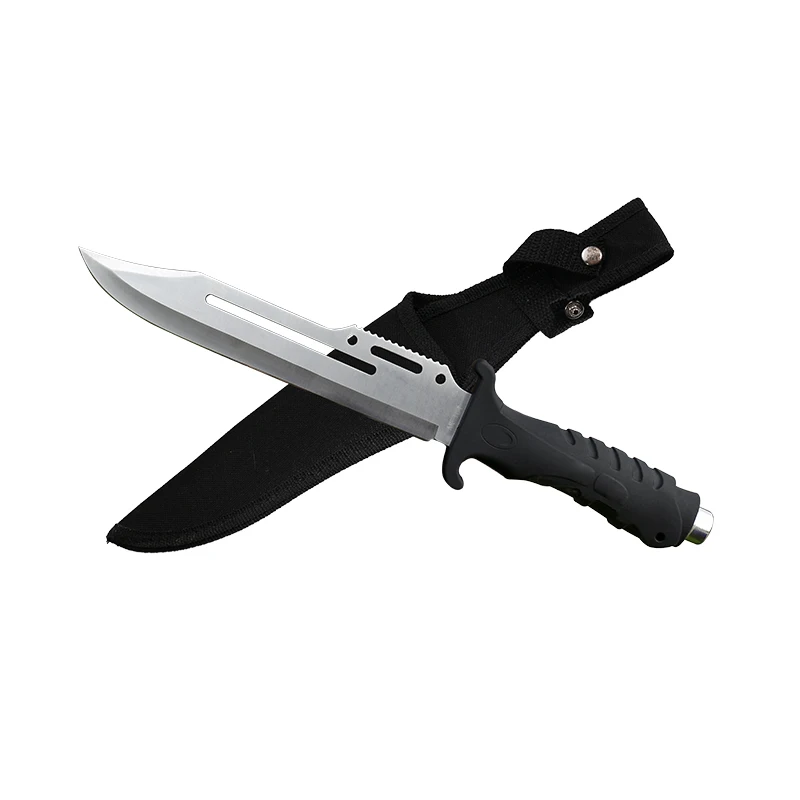 Straight blade soft touch handle knife hunting outdoor survival serrated edge bushcraft knife