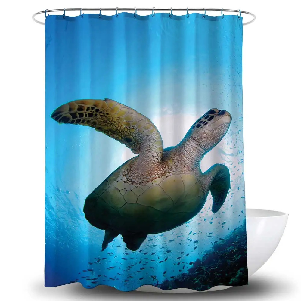 Turtle Sea Horse Dolphin Print Shower Curtain Set Bathroom Bathing Screen Anti-slip Toilet Lid Cover Carpet Rugs Home Decor