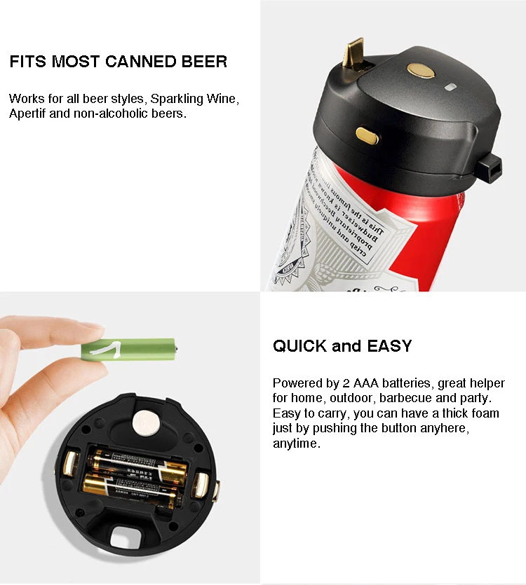 Hot Selling portable beer dispenser foam maker - converts basic Canned beer to delicious tasty beer with ultra fine foam