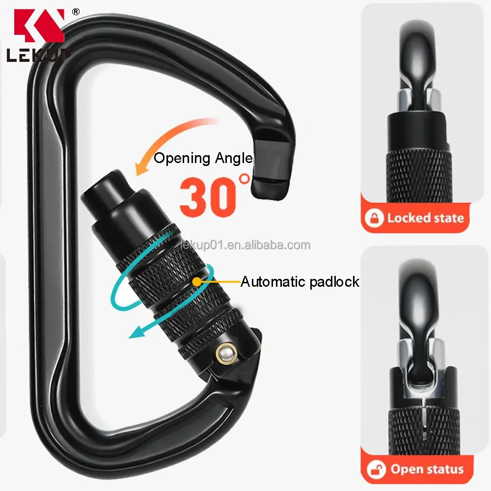 Screw-Lock Gate Carabiner Customized Logo Auto-locking Carabiners 30kN Aluminum D Shape Climbing Snap Hook Carabiner Clip