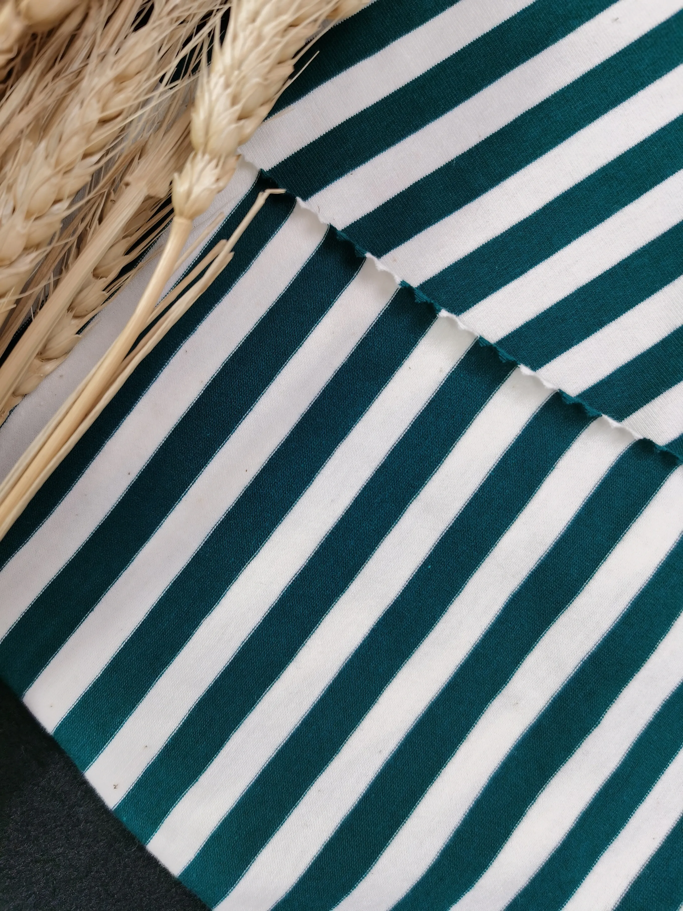 Dark Green White Striped Plain Tear-resistant Stretch Jersey 100 Cotton For T-shirt