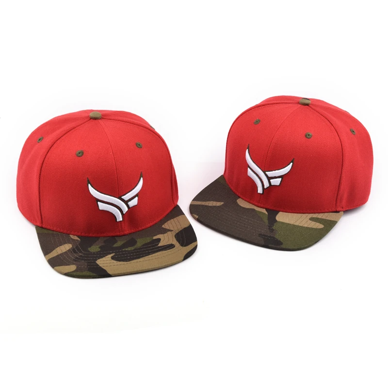 OEM unisex male camo camouflage brim hats wholesale 3d embroidery custom two tone flat snapback 6 panel hats