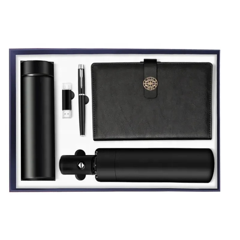 Custom logo Business anniversary Gift Promotional Vaccum bottle pen notebook Umbrella Corporate luxury Gift set