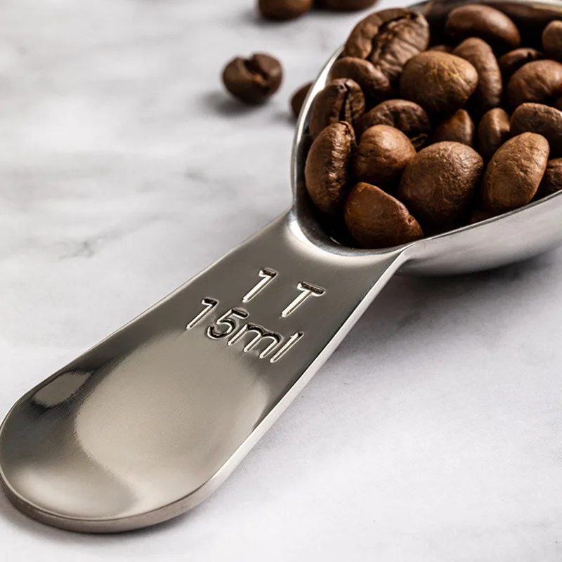 Wholesale 15ml And 30ml Long Handle Measuring Spoon Metal 304 Stainless Steel Gold Coffee Scoop
