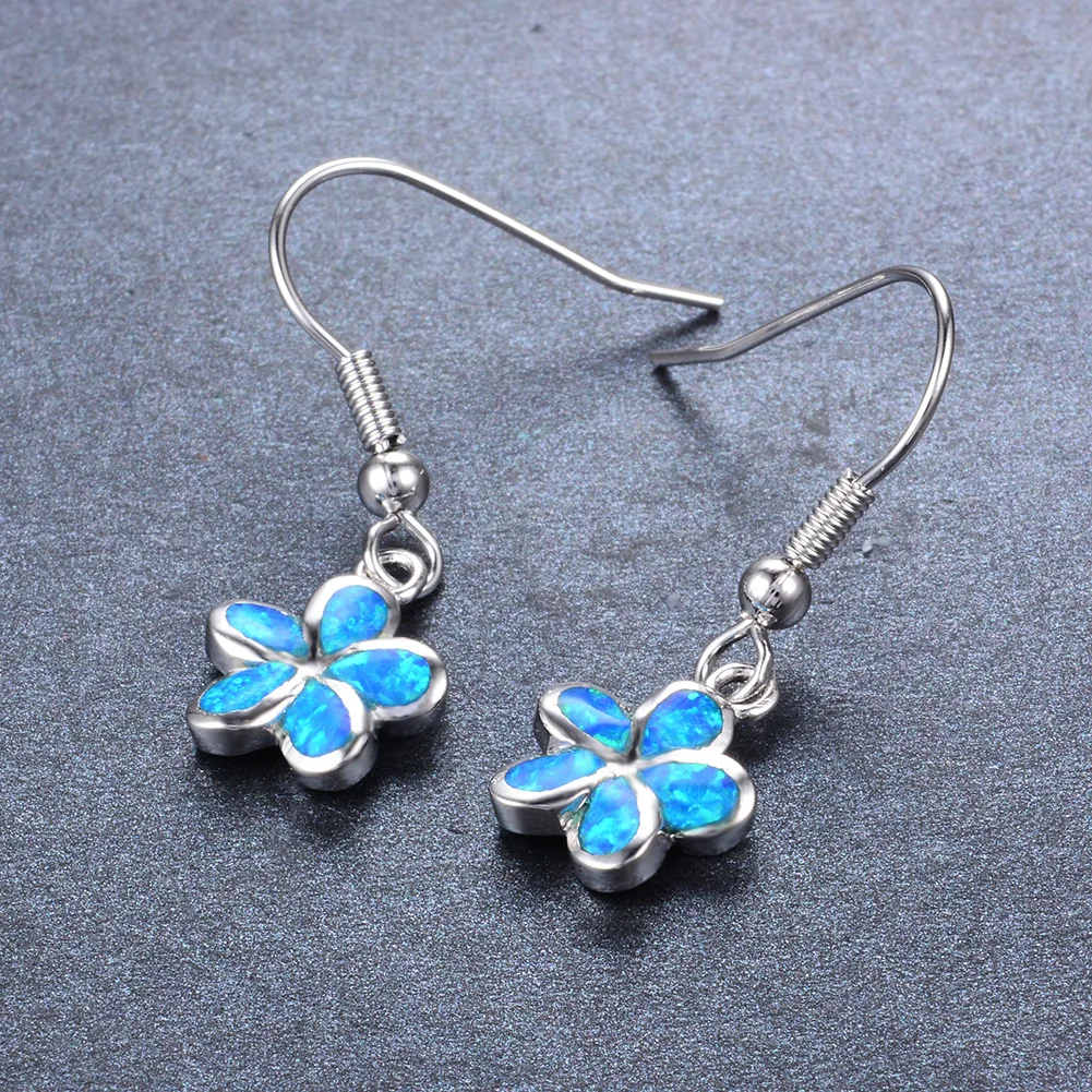 JCA New Fashion Sweet Girls Blue Opal Crystal Hook Earrings Flower Shaped Jewelry Opal Stone Earrings For Girl