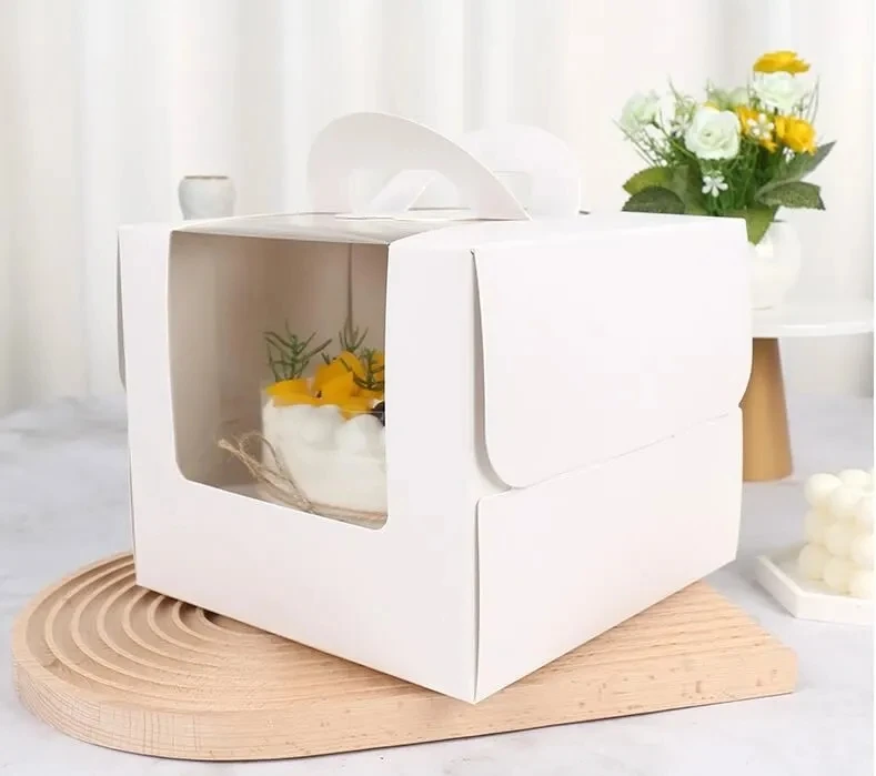 
Direct Manufacturer Wholesale 8inch 10inch White Handle Paper Bakery Packaging Cake Box with Clear PVC Window 