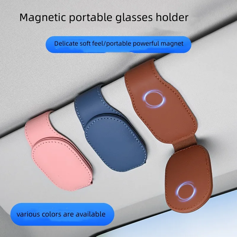 Hot Sale Multicolor Sunglass Holder Magnetic Leather Bill Card Holder and Car Sun Visor Sunglass Holder