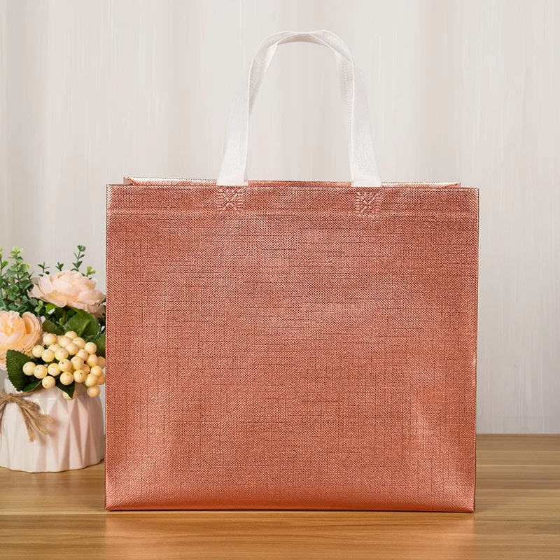 Eco glossy packaging shoulder handbag custom reusable laminated non woven shopping bag