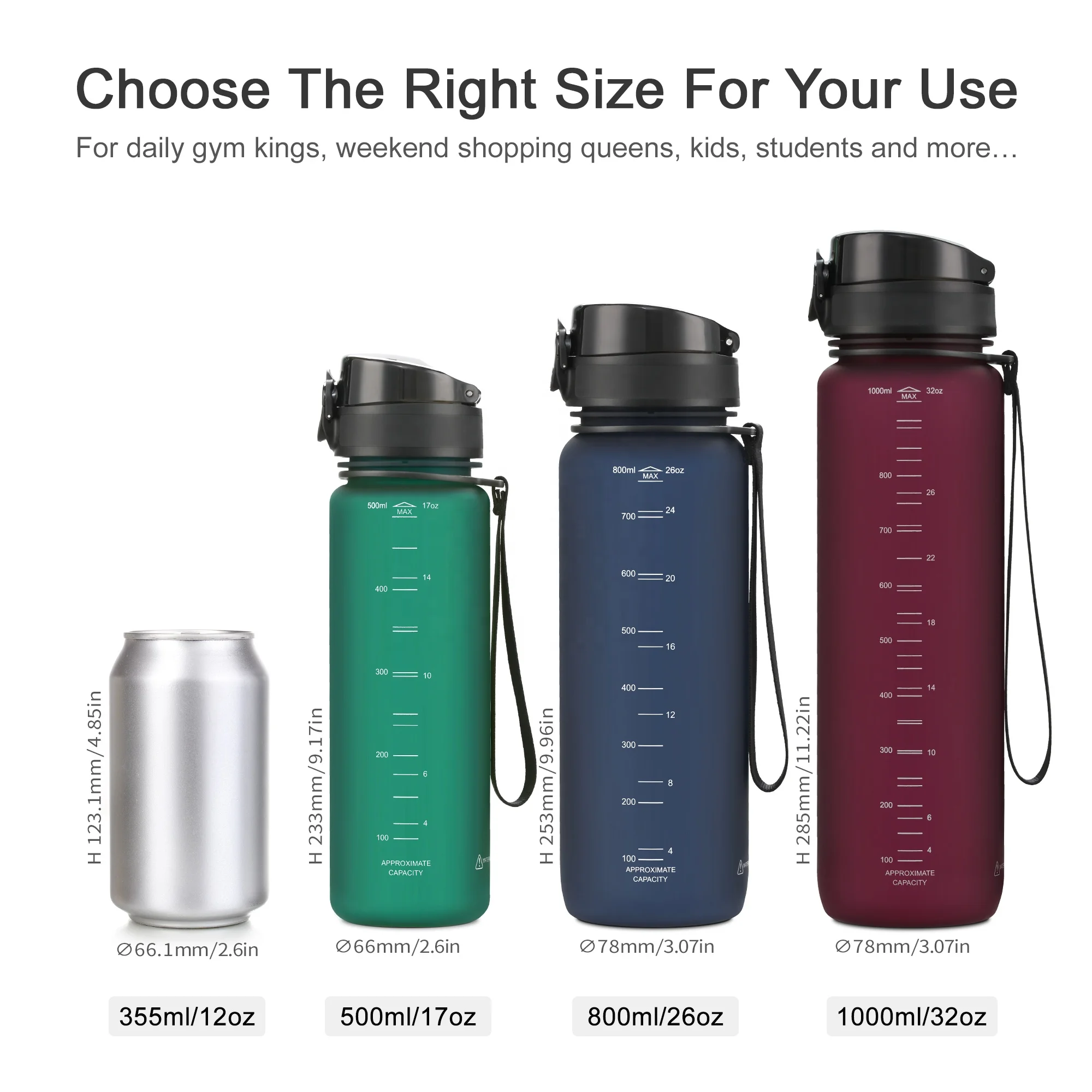 Hot Sale UZSPACE 32oz 1liter Tritan BPA Free Bicycle Plastic Drinking Frosted Colorful Nice  Water Bottle With 1-Click Open Lid