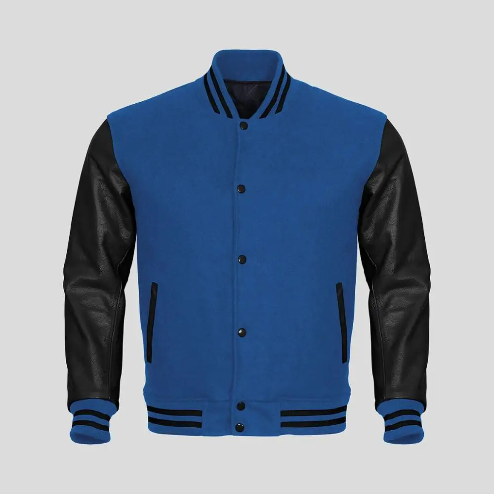 
Plain Wool Body Varsity Jacket With Leather Sleeves Wholesale Bomber Jackets For Men Custom Embroidery Mens Jacket 