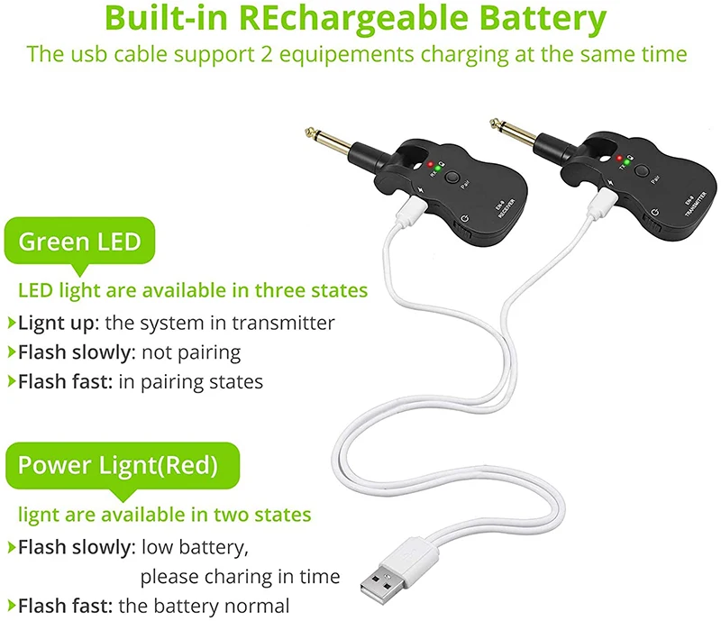 Factory UHF Guitar Wireless System Audio Transmitter Receiver Built-in Rechargeable Guitar Bass PICKUP Musical accessories