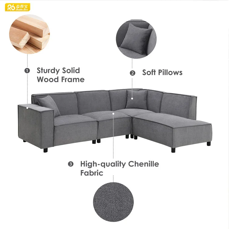Modern Living Room Furniture Sofa Set Nordic Tech Fabric L Shape Sectional Sofas G547