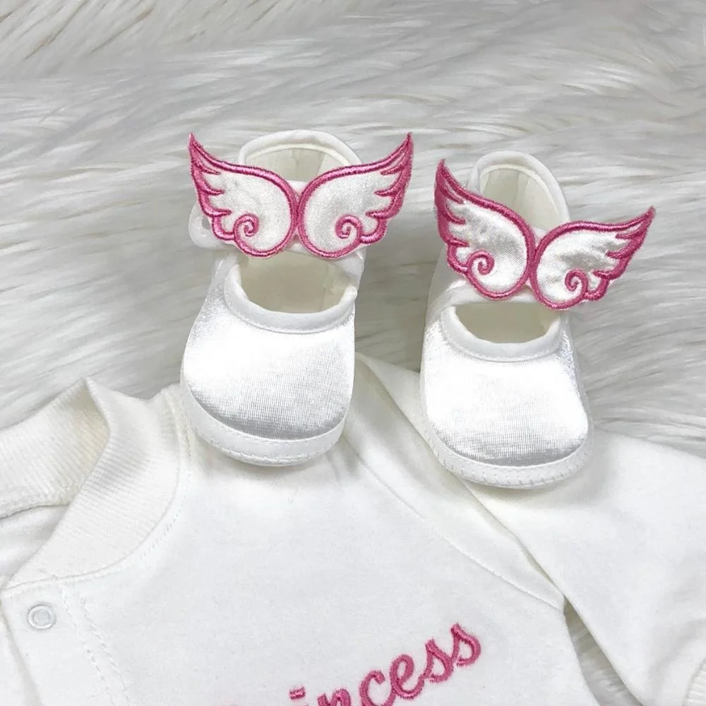 4 Pieces 100% Cotton Fabric Knitted Wholesale Embroidery Long Sleeve Bamboo Bubble High Quality Modern Newborn Angel Pink Set