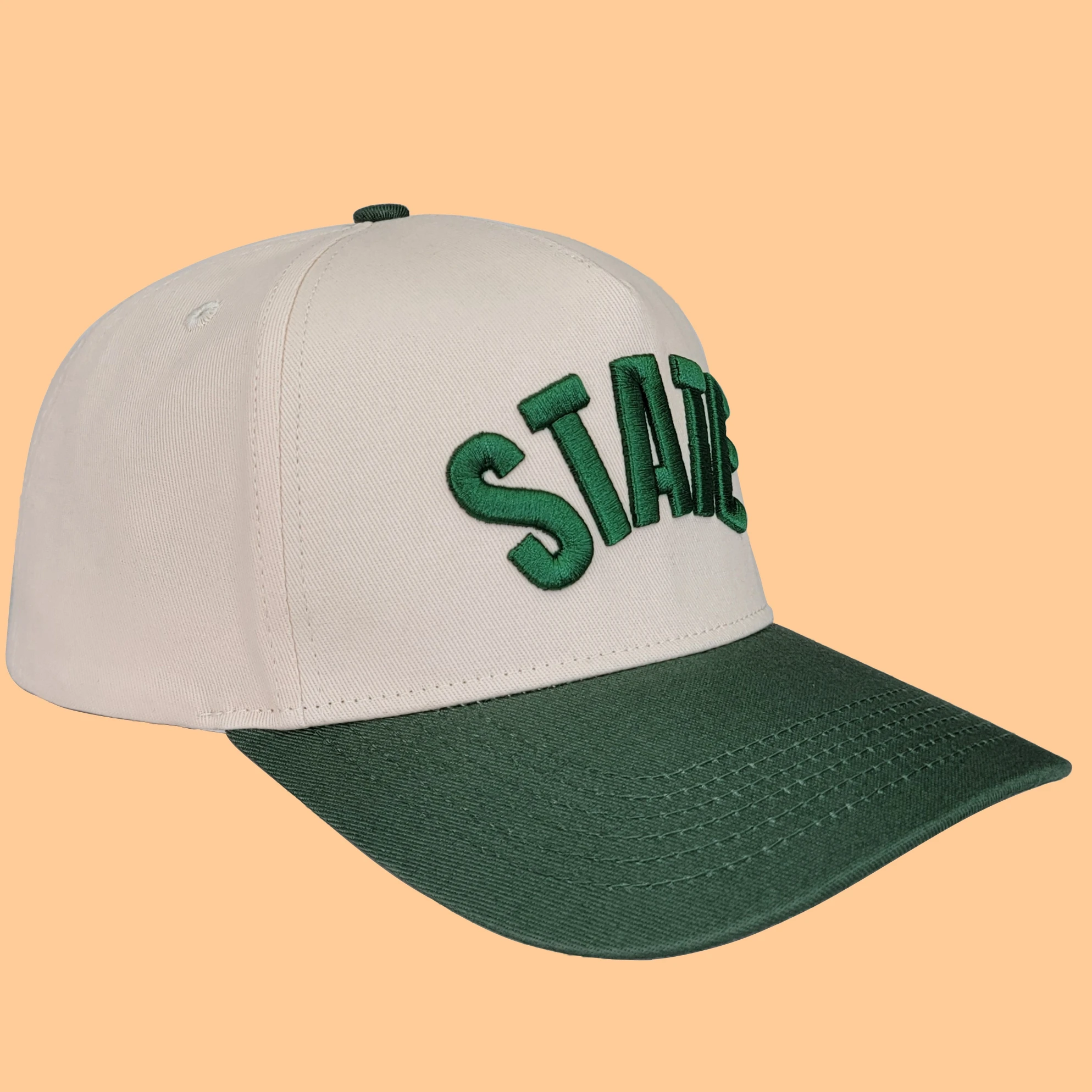 Fashion Designer Low MOQ Gorras Outdoor Green Brim Bill Khaki Crown Embroidery For Men 5 Panel Cap Cream Two Tone Baseball Caps