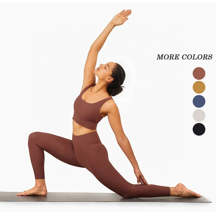 Топ и леггинсы, одежда для тренировок в тренажерном зале, 2 предмета, коричневая спортивная одежда, спортивный бюстгальтер, женские комплекты для йоги, фитнеса