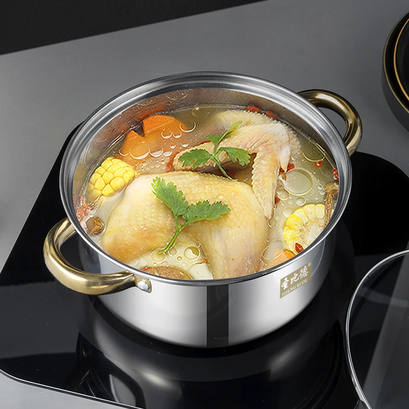 Stainless Steel Non Stick 12pcs Gold Handle Kitchen Cooking Pots Cookware Set Fry Pan