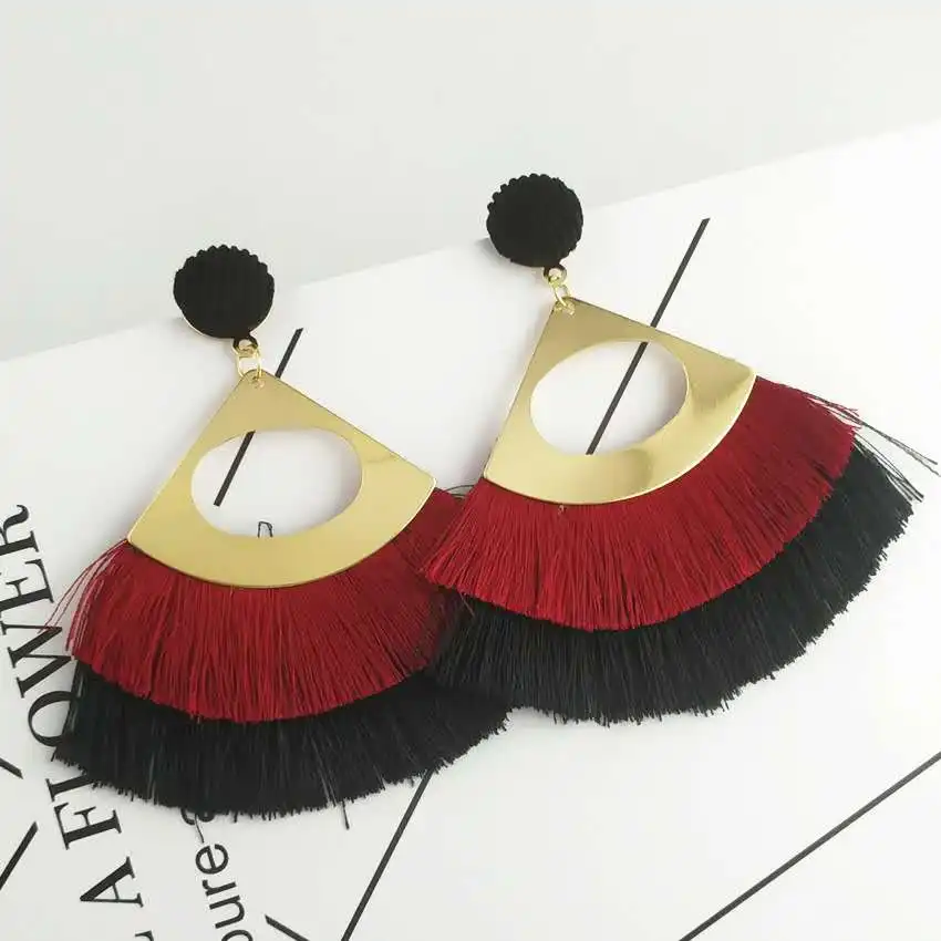 
EH074 New retro exaggerated bohemia scalloped tassel earrings 