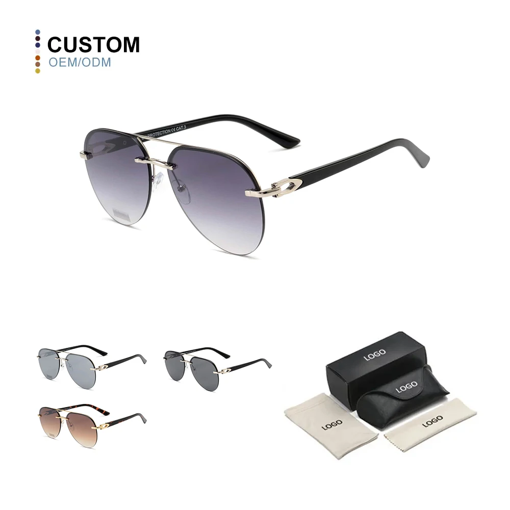 Fashion Trendy Aviation Semi Rimless Metal Frame UV400 Shades Sun Glasses Sunglasses for Men