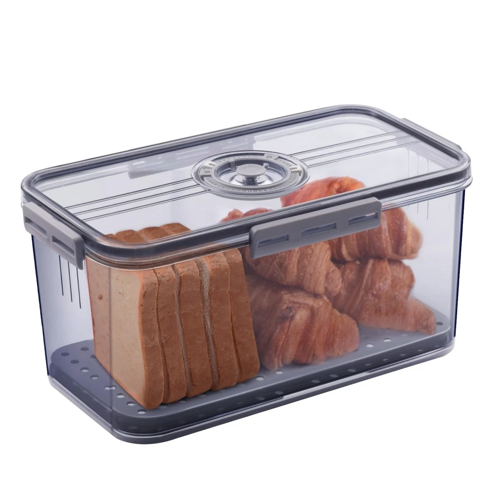 Eco Friendly Dainty Factory Container For Bread Box Plastics Kitchen Counter Airtight Bread Box Grey Storage Bread Container