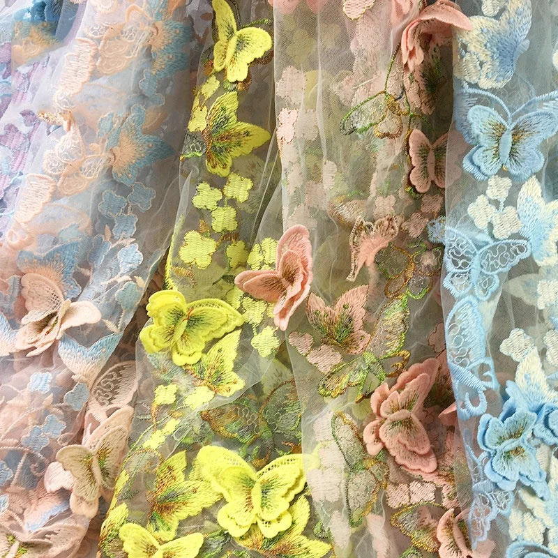 
butterfly high quality milk silk 3d lace fancy wedding dress embroidery fabric 