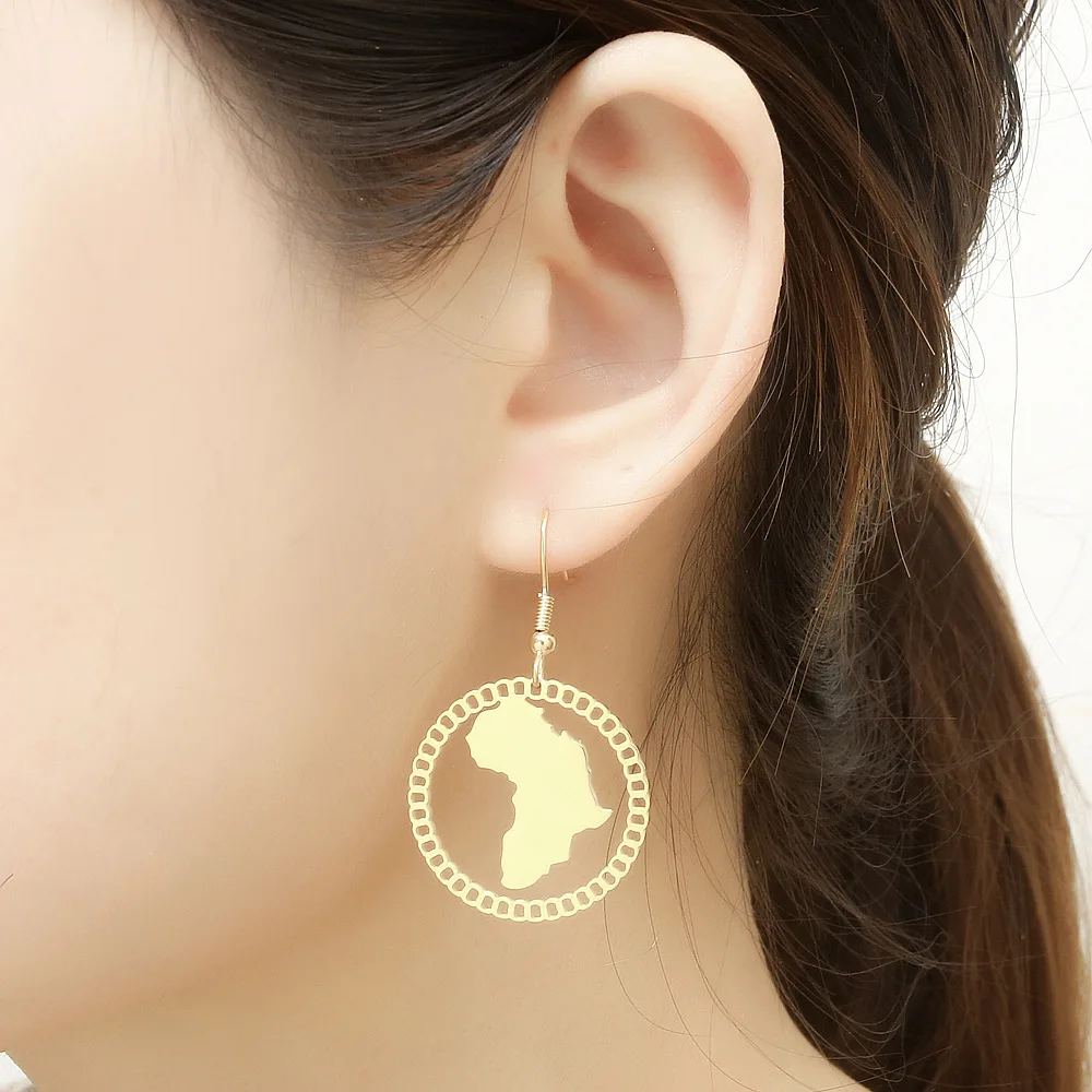  Wholesale Women Silver Rose Gold Black Earrings Round Map Shaped African Dangle