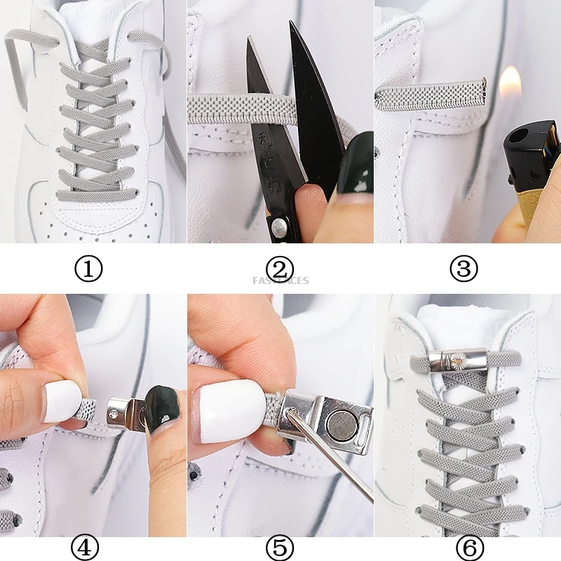 Flat Athletic No Tie Lazy Elastic Shoelaces Magnetic metal wire lock Shoe Laces Kids Adult Unisex Sneakers Lazy Shoe Laces