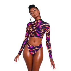 Wholesales  New Printed Split Bikini Open Back Sexy Zipper Multicolor Tight Small Fresh Ladies Swimsuit