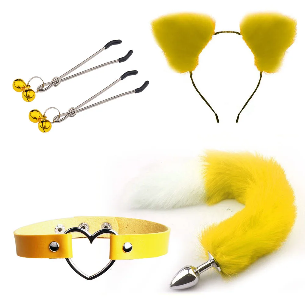 BDSM 4pcs Cat Ears Headband Fox Tail Anal Butt Plug Anal Toy Sexual Adult Sex Toys For Woman Couples Games